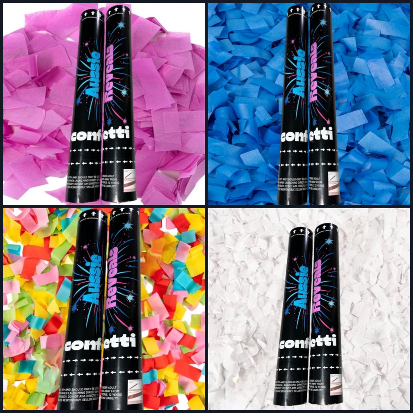 (2x) Confetti Gender Reveal 40CM Cannon (sold as a pair) ππ