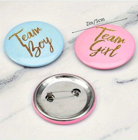 20 PACK - Gender Reveal Team Boy & Team Girl Badges