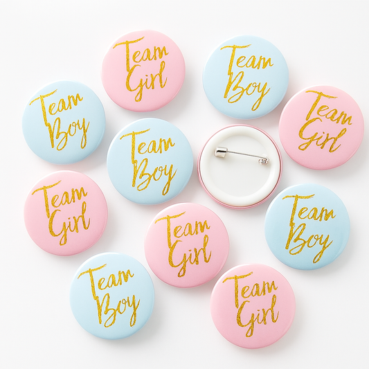 20 PACK - Gender Reveal Team Boy & Team Girl Badges